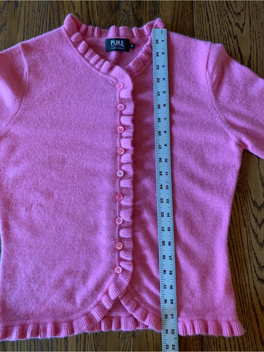 Pure Collection Pink Ruffle-Trim Cashmere Cardigan - Picture 6 of 7